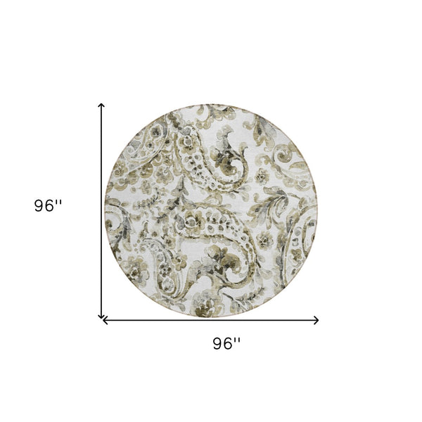 HomeRoots 5' Washable Indoor Outdoor Area Rug in Brown, Ivory & Tan Paisley - Durable & Stylish Décor Solution 8' Round 588638
