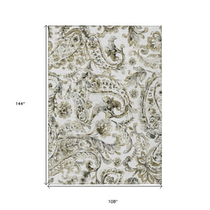 HomeRoots 9' Timeless Brown Ivory Tan Paisley Indoor Outdoor Rug - Durable, Washable, Family-Friendly Design 9' X 12' 588640