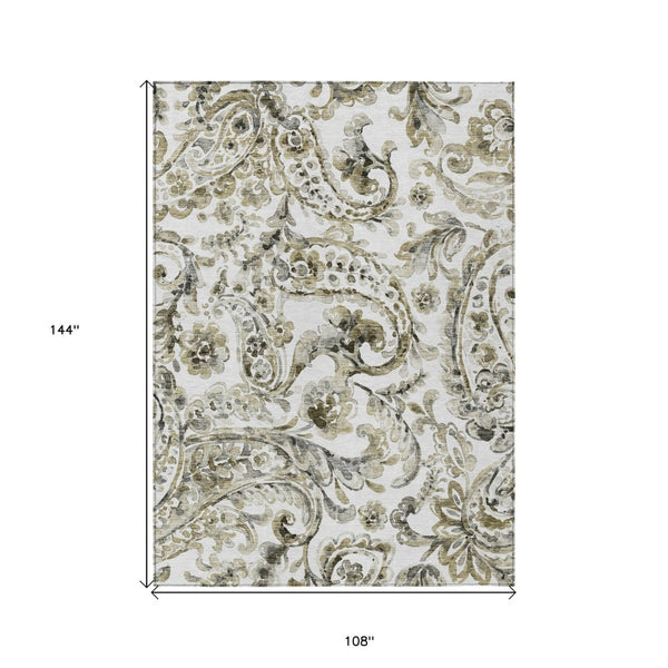 HomeRoots 9' Timeless Brown Ivory Tan Paisley Indoor Outdoor Rug - Durable, Washable, Family-Friendly Design 9' X 12' 588640