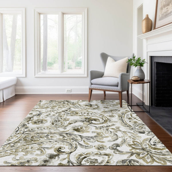 HomeRoots 9' Timeless Brown Ivory Tan Paisley Indoor Outdoor Rug - Durable, Washable, Family-Friendly Design 9' X 12' 588640