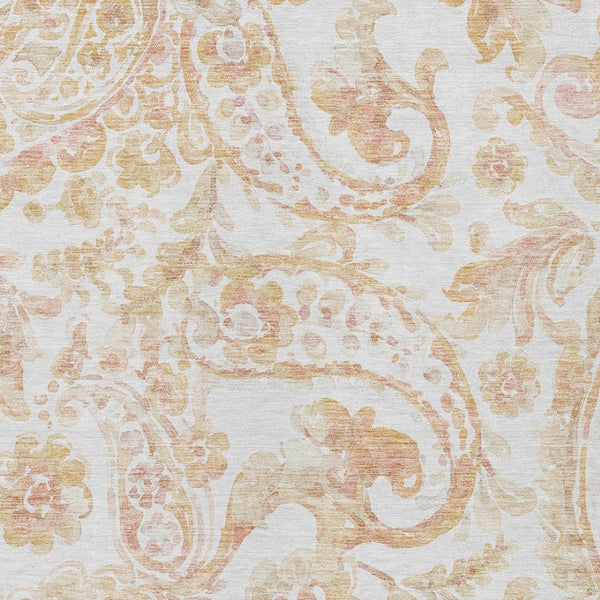 HomeRoots 5' Coral Ivory Peach Paisley Area Rug - Stylish, Durable, Washable for Indoor & Outdoor Spaces 5' X 8' 588643