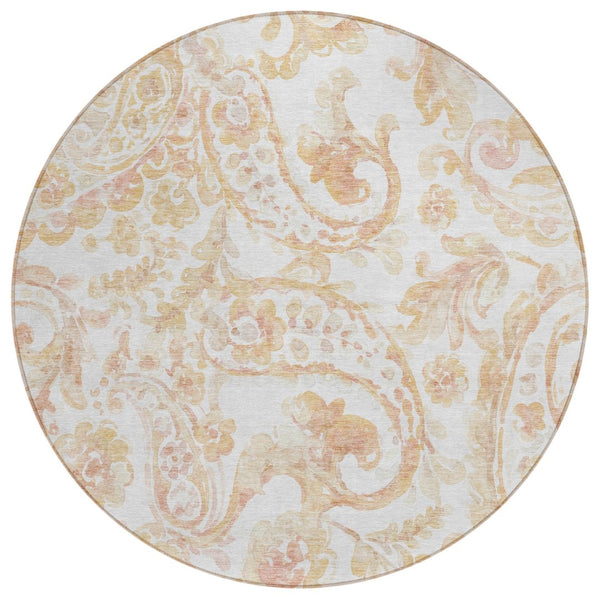 HomeRoots 5' Coral Ivory Peach Paisley Area Rug - Stylish, Durable, Washable for Indoor & Outdoor Spaces 8' Round 588644