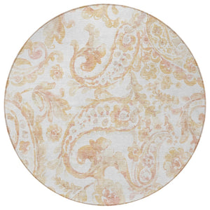 HomeRoots 5' Coral Ivory Peach Paisley Area Rug - Stylish, Durable, Washable for Indoor & Outdoor Spaces 8' Round 588644