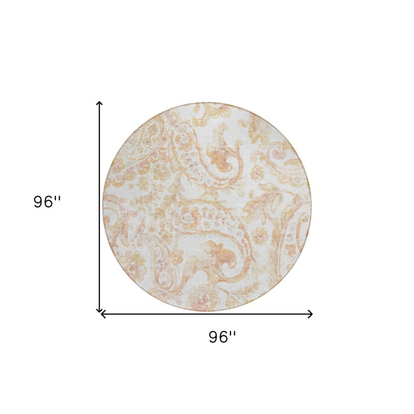 HomeRoots 5' Coral Ivory Peach Paisley Area Rug - Stylish, Durable, Washable for Indoor & Outdoor Spaces 8' Round 588644