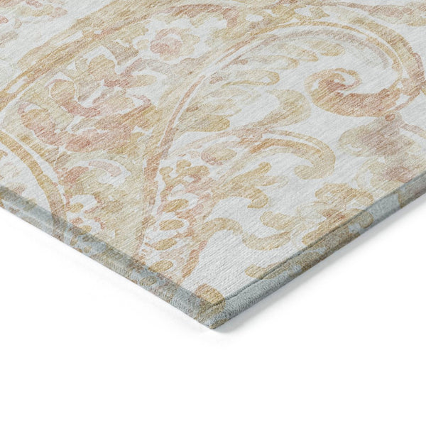 HomeRoots 5' Coral Ivory Peach Paisley Area Rug - Stylish, Durable, Washable for Indoor & Outdoor Spaces 8' X 10' 588645