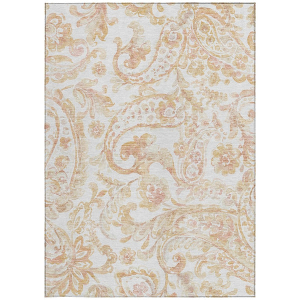 HomeRoots 5' Coral Ivory Peach Paisley Area Rug - Stylish, Durable, Washable for Indoor & Outdoor Spaces 8' X 10' 588645