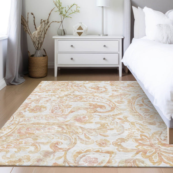 HomeRoots 5' Coral Ivory Peach Paisley Area Rug - Stylish, Durable, Washable for Indoor & Outdoor Spaces 8' X 10' 588645