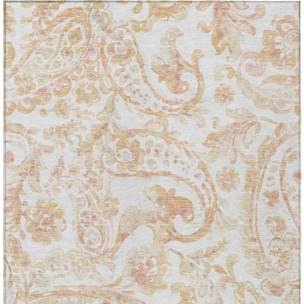 HomeRoots 9' Coral Ivory and Peach Paisley Area Rug - Stylish, Durable, and Machine Washable for Any Space 9' X 12' 588646
