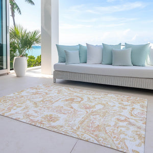HomeRoots 9' Coral Ivory and Peach Paisley Area Rug - Stylish, Durable, and Machine Washable for Any Space 9' X 12' 588646