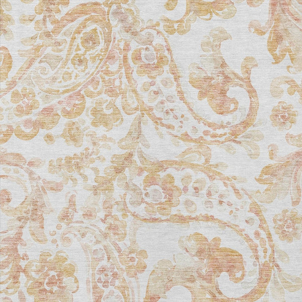 HomeRoots 9' Coral Ivory and Peach Paisley Area Rug - Stylish, Durable, and Machine Washable for Any Space 9' X 12' 588646