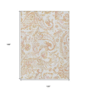 HomeRoots 5' Coral Ivory Peach Paisley Area Rug - Stylish, Durable, Washable for Indoor & Outdoor Spaces 10' X 14' 588647