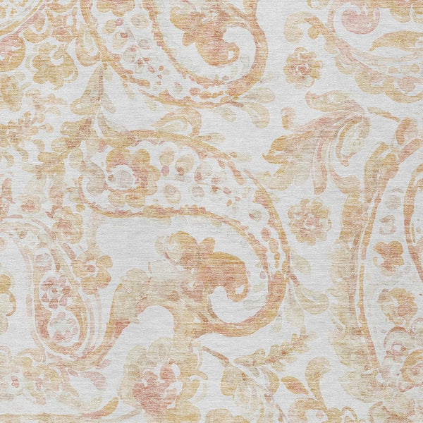 HomeRoots 5' Coral Ivory Peach Paisley Area Rug - Stylish, Durable, Washable for Indoor & Outdoor Spaces 10' X 14' 588647