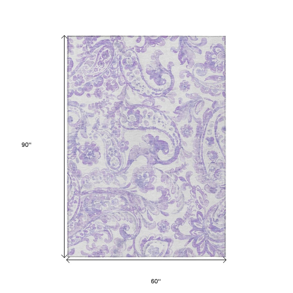 HomeRoots 5' Stylish Lavender Paisley Area Rug for Indoor & Outdoor Use - Durable, Washable, and Chic Décor 5' X 8' 588649