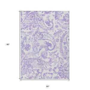 HomeRoots 5' Stylish Lavender Paisley Area Rug for Indoor & Outdoor Use - Durable, Washable, and Chic Décor 5' X 8' 588649