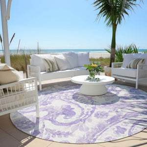 HomeRoots 5' Stylish Lavender Paisley Area Rug for Indoor & Outdoor Use - Durable, Washable, and Chic Décor 8' Round 588650