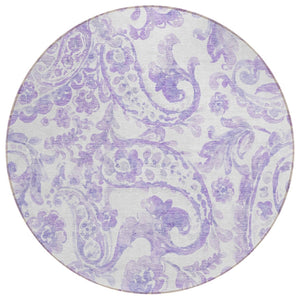 HomeRoots 5' Stylish Lavender Paisley Area Rug for Indoor & Outdoor Use - Durable, Washable, and Chic Décor 8' Round 588650