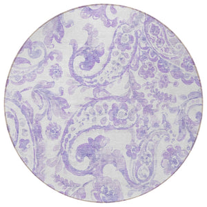 HomeRoots 5' Stylish Lavender Paisley Area Rug for Indoor & Outdoor Use - Durable, Washable, and Chic Décor 8' Round 588650