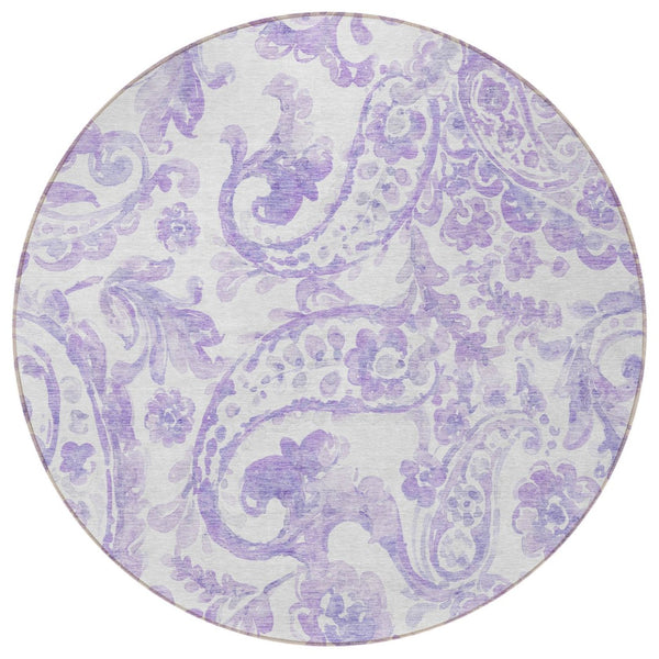 HomeRoots 5' Stylish Lavender Paisley Area Rug for Indoor & Outdoor Use - Durable, Washable, and Chic Décor 8' Round 588650