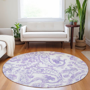 HomeRoots 5' Stylish Lavender Paisley Area Rug for Indoor & Outdoor Use - Durable, Washable, and Chic Décor 8' Round 588650