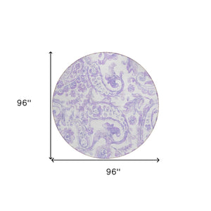 HomeRoots 5' Stylish Lavender Paisley Area Rug for Indoor & Outdoor Use - Durable, Washable, and Chic Décor 8' Round 588650
