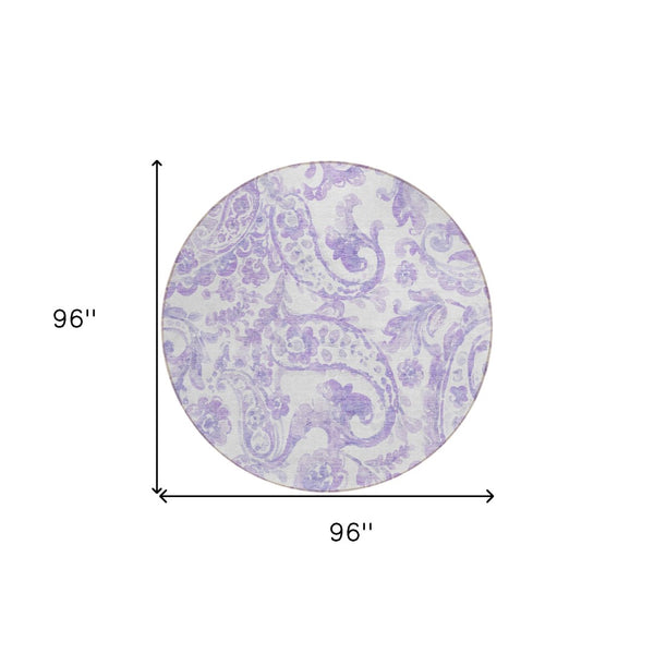 HomeRoots 5' Stylish Lavender Paisley Area Rug for Indoor & Outdoor Use - Durable, Washable, and Chic Décor 8' Round 588650