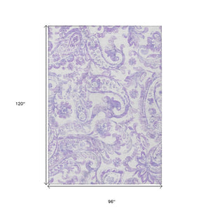 HomeRoots 5' Stylish Lavender Paisley Area Rug for Indoor & Outdoor Use - Durable, Washable, and Chic Décor 8' X 10' 588651