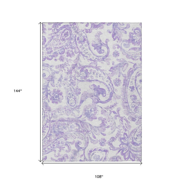 HomeRoots 9' Elegant Lavender Ivory Purple Paisley Indoor Outdoor Area Rug for Stylish Living Spaces 9' X 12' 588652
