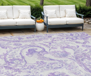 HomeRoots 9' Elegant Lavender Ivory Purple Paisley Indoor Outdoor Area Rug for Stylish Living Spaces 9' X 12' 588652