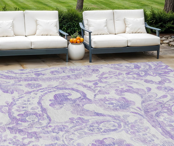 HomeRoots 9' Elegant Lavender Ivory Purple Paisley Indoor Outdoor Area Rug for Stylish Living Spaces 9' X 12' 588652