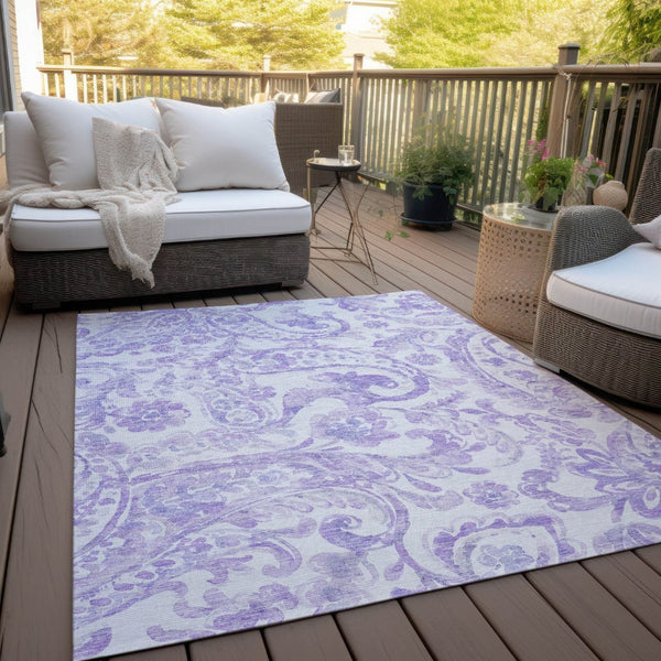 HomeRoots 9' Elegant Lavender Ivory Purple Paisley Indoor Outdoor Area Rug for Stylish Living Spaces 9' X 12' 588652