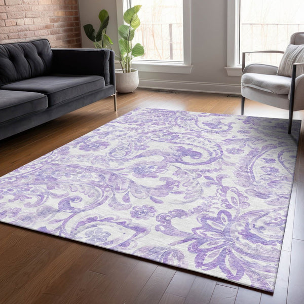 HomeRoots 9' Elegant Lavender Ivory Purple Paisley Indoor Outdoor Area Rug for Stylish Living Spaces 9' X 12' 588652