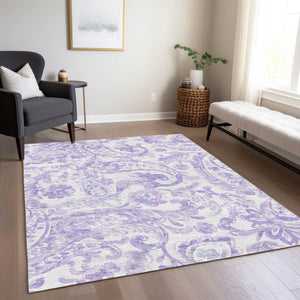 HomeRoots 9' Elegant Lavender Ivory Purple Paisley Indoor Outdoor Area Rug for Stylish Living Spaces 9' X 12' 588652