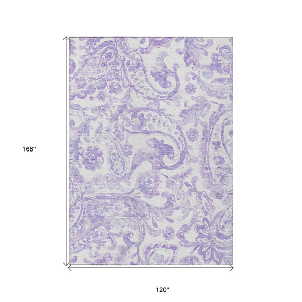 HomeRoots 5' Stylish Lavender Paisley Area Rug for Indoor & Outdoor Use - Durable, Washable, and Chic Décor 10' X 14' 588653