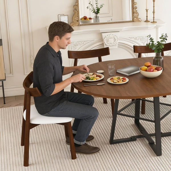 English Elm 59-inch Expandable Glass Top Dining Set Seats 8 with Upholstered Chairs X-base W2700S00112
