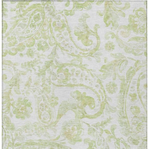 HomeRoots 5' Sage Green and Ivory Paisley Area Rug - Durable, Washable Design for Indoor and Outdoor Spaces 5' X 8' 588655