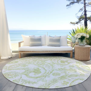 HomeRoots 5' Sage Green and Ivory Paisley Area Rug - Durable, Washable Design for Indoor and Outdoor Spaces 8' Round 588656
