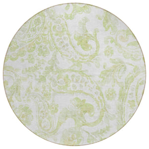 HomeRoots 5' Sage Green and Ivory Paisley Area Rug - Durable, Washable Design for Indoor and Outdoor Spaces 8' Round 588656