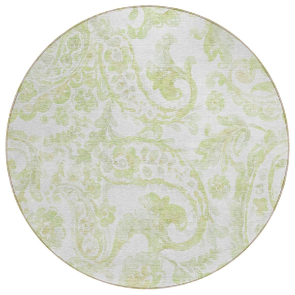 HomeRoots 5' Sage Green and Ivory Paisley Area Rug - Durable, Washable Design for Indoor and Outdoor Spaces 8' Round 588656