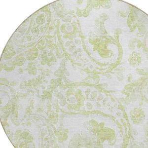 HomeRoots 5' Sage Green and Ivory Paisley Area Rug - Durable, Washable Design for Indoor and Outdoor Spaces 8' Round 588656