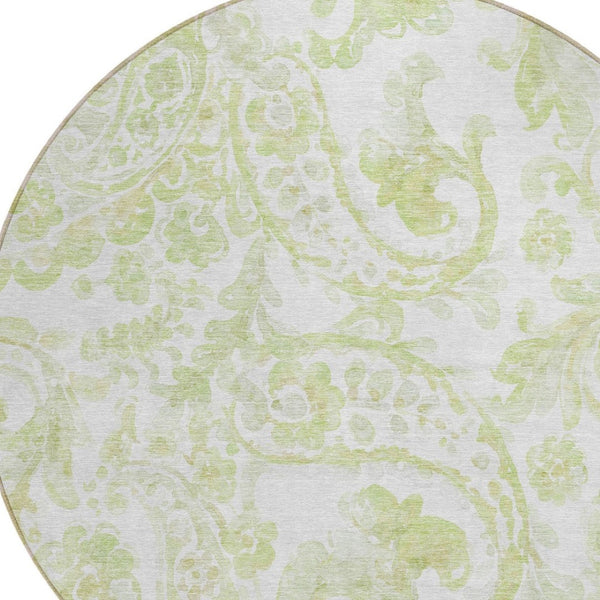 HomeRoots 5' Sage Green and Ivory Paisley Area Rug - Durable, Washable Design for Indoor and Outdoor Spaces 8' Round 588656