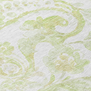 HomeRoots 5' Sage Green and Ivory Paisley Area Rug - Durable, Washable Design for Indoor and Outdoor Spaces 8' Round 588656