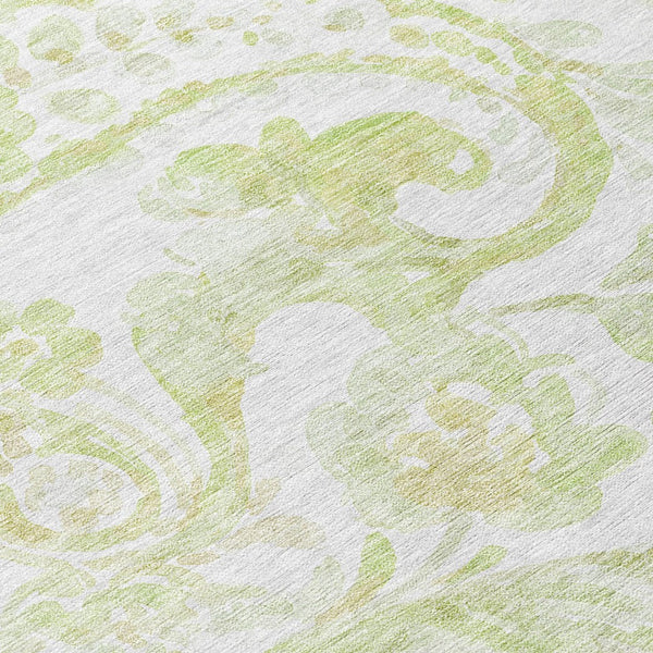 HomeRoots 5' Sage Green and Ivory Paisley Area Rug - Durable, Washable Design for Indoor and Outdoor Spaces 8' Round 588656