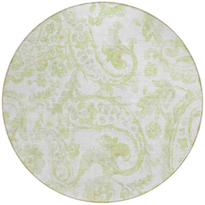 HomeRoots 5' Sage Green and Ivory Paisley Area Rug - Durable, Washable Design for Indoor and Outdoor Spaces 8' Round 588656