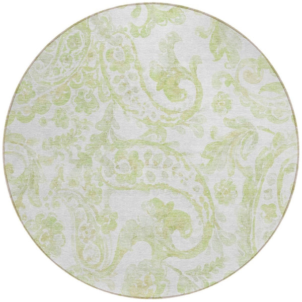 HomeRoots 5' Sage Green and Ivory Paisley Area Rug - Durable, Washable Design for Indoor and Outdoor Spaces 8' Round 588656