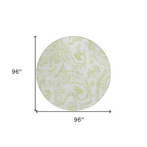 HomeRoots 5' Sage Green and Ivory Paisley Area Rug - Durable, Washable Design for Indoor and Outdoor Spaces 8' Round 588656