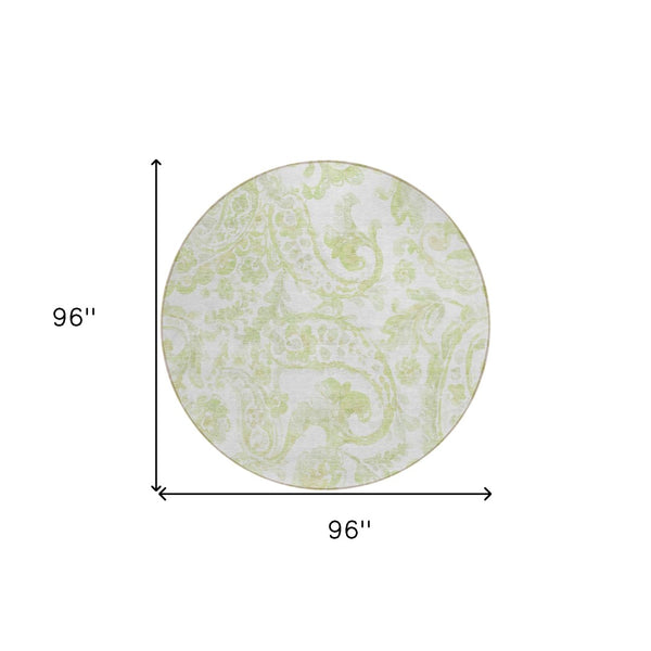 HomeRoots 5' Sage Green and Ivory Paisley Area Rug - Durable, Washable Design for Indoor and Outdoor Spaces 8' Round 588656