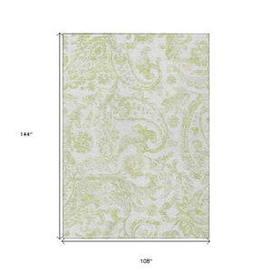 HomeRoots 9' Sage Green and Ivory Paisley Area Rug - Durable, Washable Design for Indoor and Outdoor Spaces 9' X 12' 588658