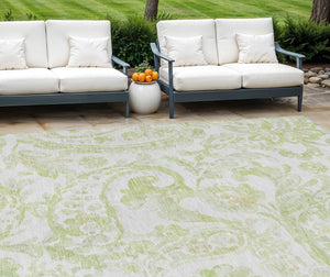 HomeRoots 9' Sage Green and Ivory Paisley Area Rug - Durable, Washable Design for Indoor and Outdoor Spaces 9' X 12' 588658