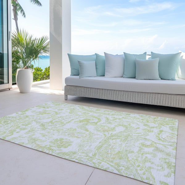 HomeRoots 9' Sage Green and Ivory Paisley Area Rug - Durable, Washable Design for Indoor and Outdoor Spaces 9' X 12' 588658