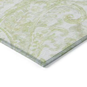 HomeRoots 9' Sage Green and Ivory Paisley Area Rug - Durable, Washable Design for Indoor and Outdoor Spaces 9' X 12' 588658